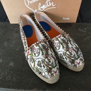 Christian Louboutin Floral Espadrilles - White and Gold